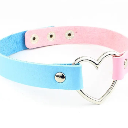 Chocker Corazon Celeste con Rosado